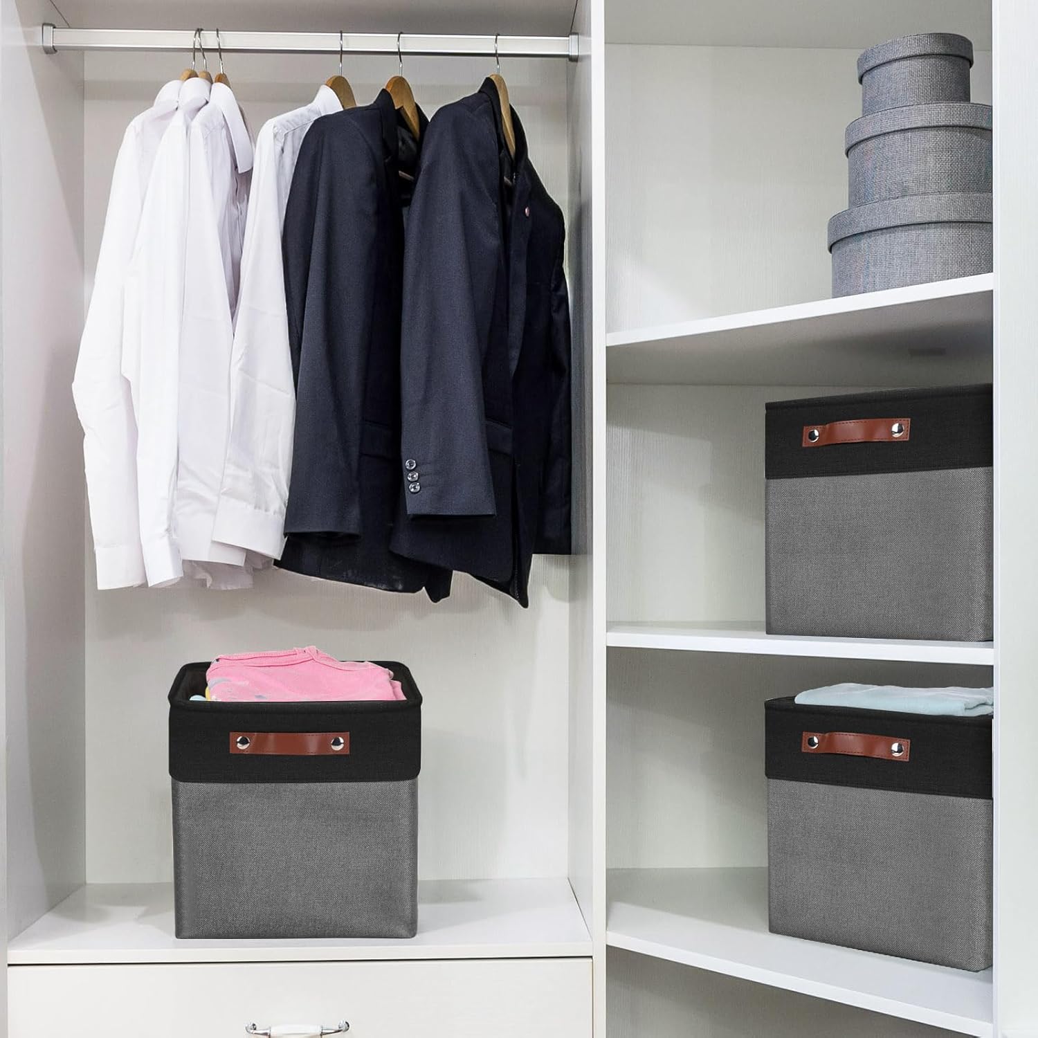 Collapsible Fabric Storage Cubes 11x11 Cube Storage Bins, 4 Pack Closet Baskets Box with Handles