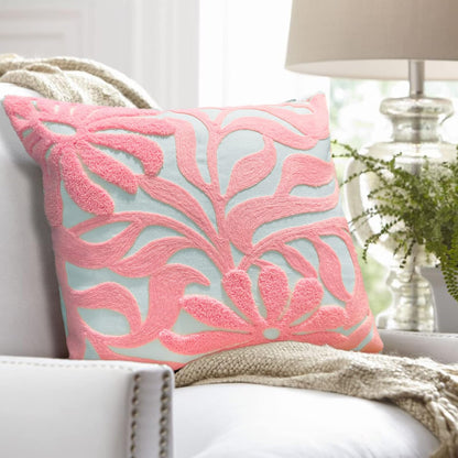 Alysheer Farmhouse Floral Leaves Embroidered Decorative Throw Pillow Cover 18x18 inches, Boho