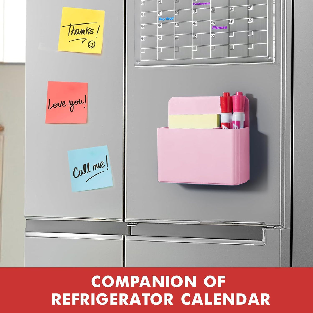 BEYGORM 2 Pack Plastics Magnetic Pen Holder for Refrigerator, Dry Erase Marker Holder for