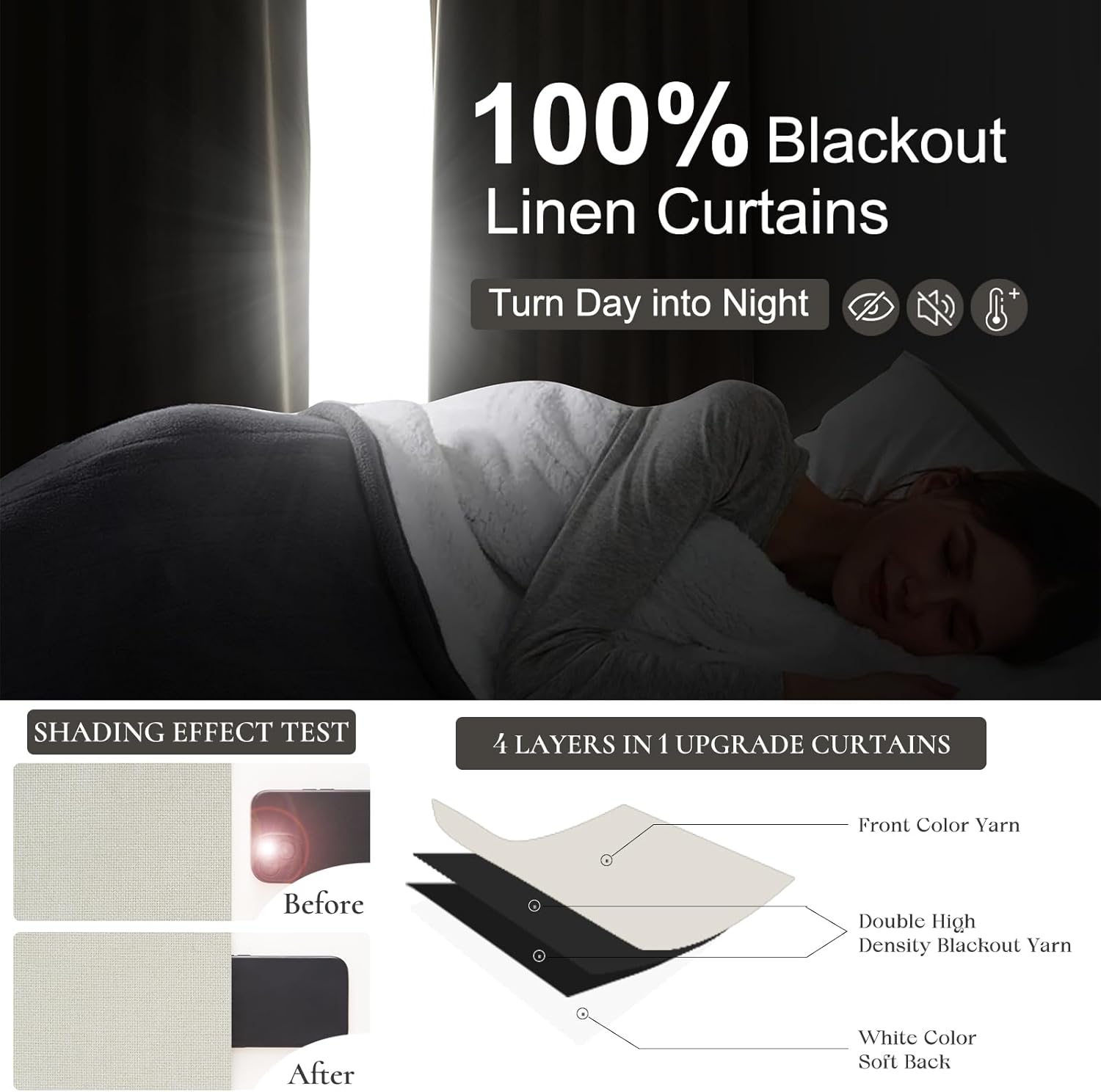Tall Curtains for Living Room 108 Inches Long, Linen Pinch Pleated 100% Blackout Viral Window