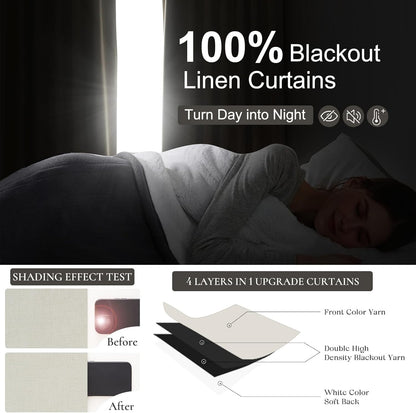 Tall Curtains for Living Room 108 Inches Long, Linen Pinch Pleated 100% Blackout Viral Window