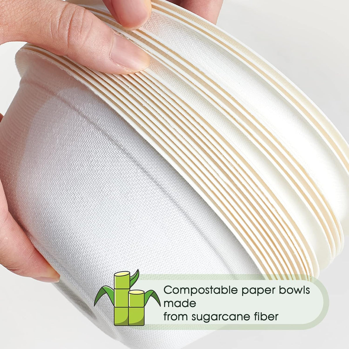 ECOLipak 16 oz Paper Bowls, [150-Pack] Compostable Paper Bowls Bulk, Heavy-duty Disposable Bowls