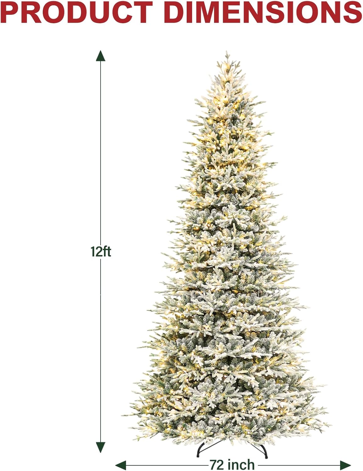 Hykolity 12 ft Prelit Snow Flocked Artificial Christmas Tree, 8109 PE&PVC Branch Tips, 850 Warm