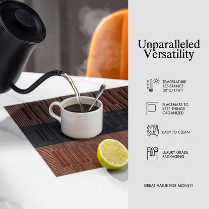 Placemats Set of 8 - Easy Clean Woven Vinyl Placemats for Dining Table, Indoor/Outdoor Place Mats
