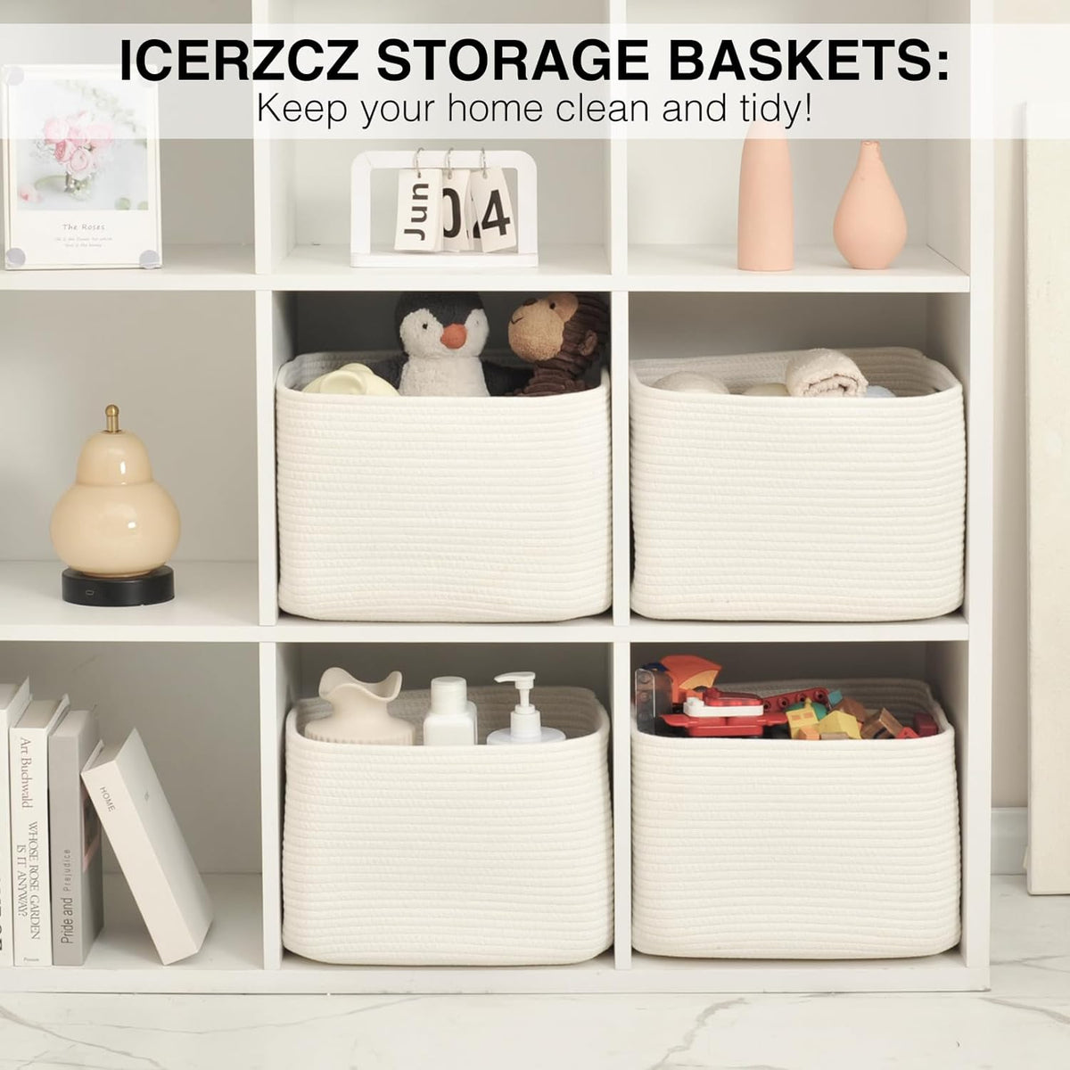 Storage Baskets for Organizing & Shelves, Woven Cotton Rope Organization Bins for Dog Toys