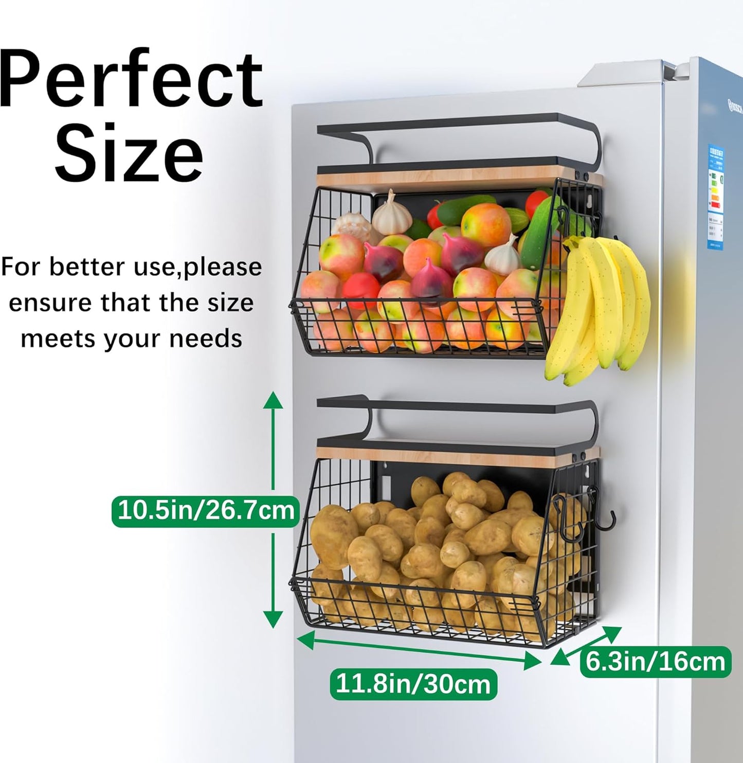 Magnetic Spice Rack for Refrigerator, Fruit, Potato & Onion Storage Bin,Large Capacity Magnetic