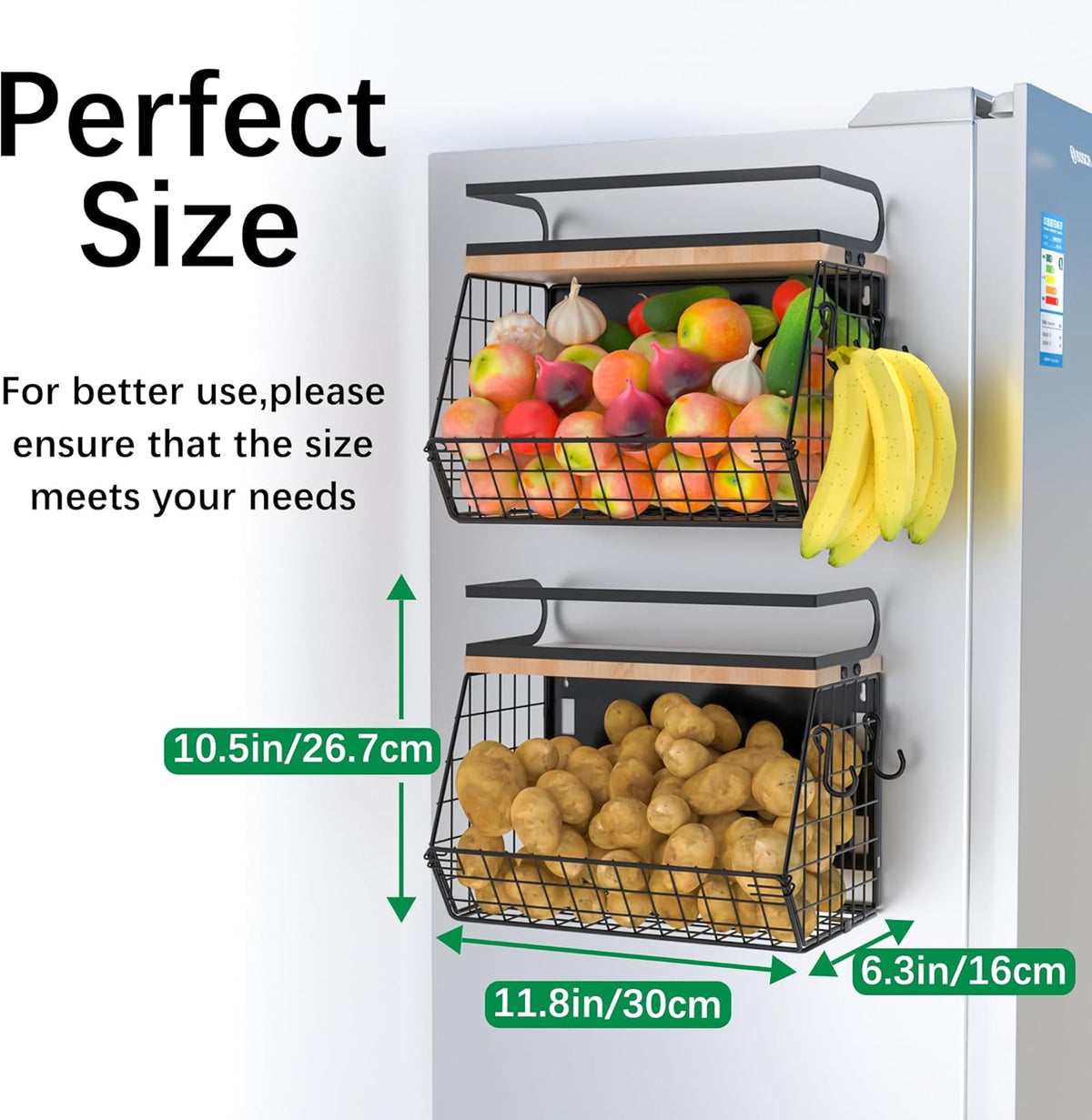 Magnetic Spice Rack for Refrigerator, Fruit, Potato & Onion Storage Bin,Large Capacity Magnetic