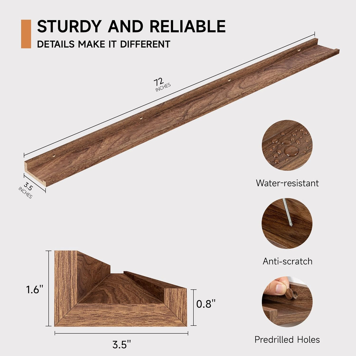 Floating Picture Ledge Shelves for Wall Set of 2, 72 Inches Picture Ledge Shelf with Long Large