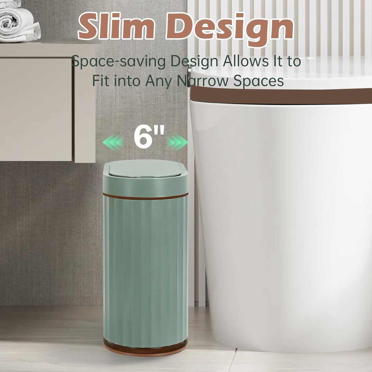 ELPHECO Bathroom Trash Can with Automatic Lid 2 Gallon Sensor Trash Bin, Smart Garbage Can IPX5