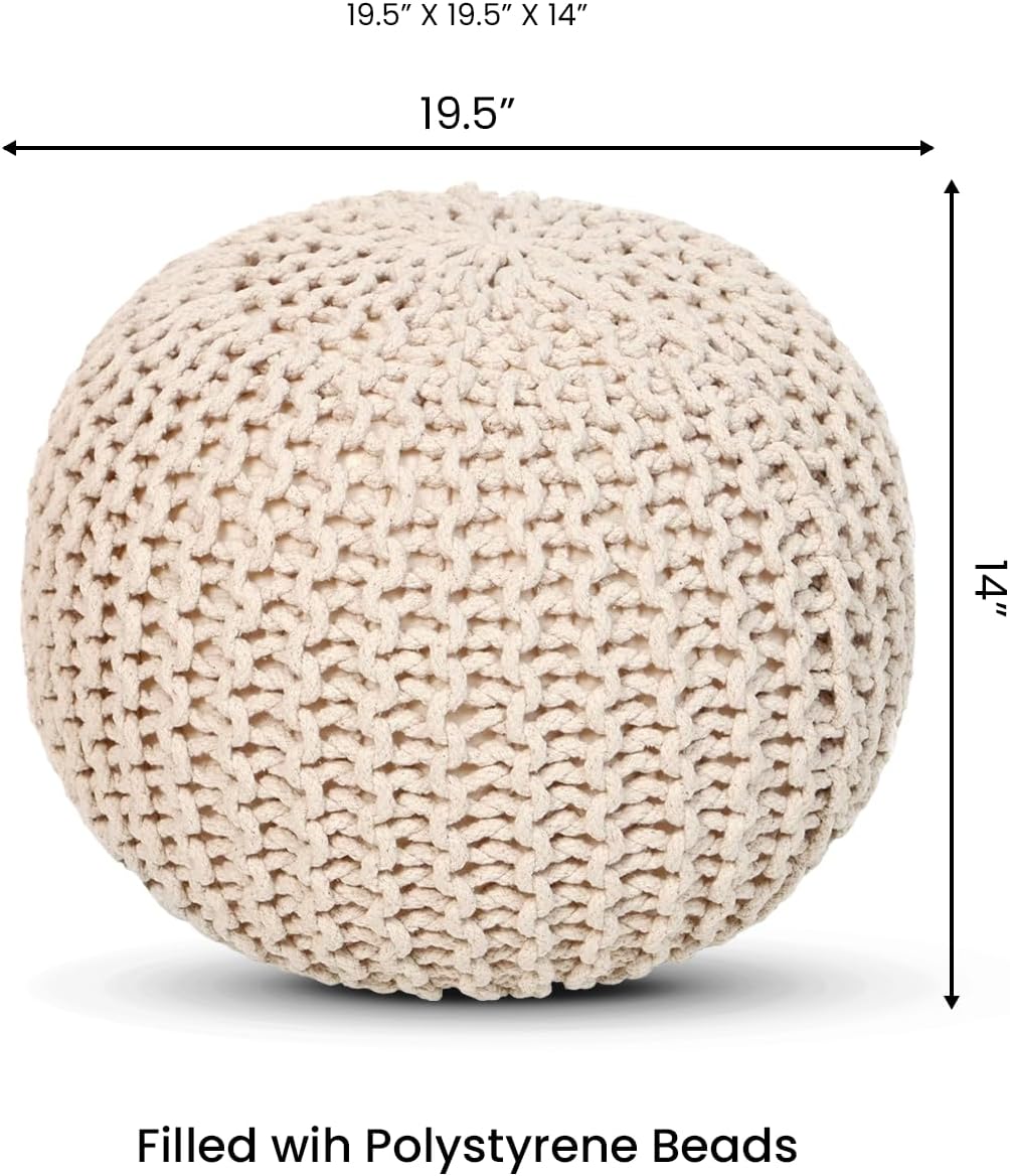 REDEARTH Round Pouf Ottoman - Cable Knitted Boho Poof - Home Décor Cord Pouffe Handmade Circular