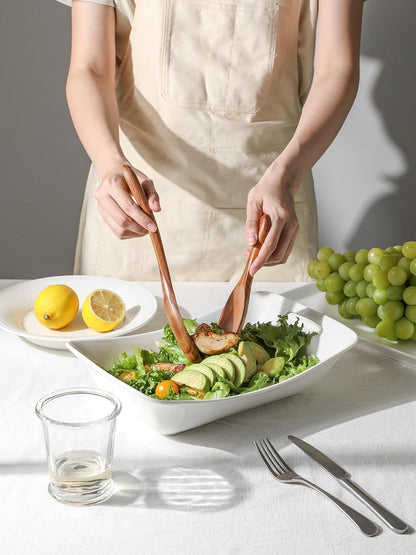 Kanwone Large Serving Bowls with Handles, White Serving Dishes For Entertaining, 1.8 Quarts