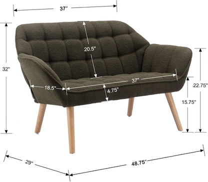 48" Small Loveseat Sofa, Modern Sherpa Mini Sofa Couch 2-Seater Fluffy Love Seat with Quilting