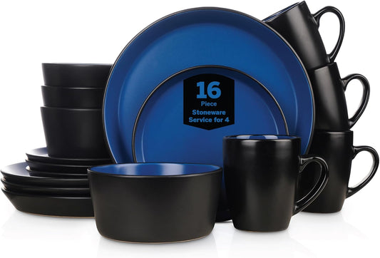 Stone Lain Albie Stoneware 16-Piece Modern Dinnerware Set, Kitchen Plates and Bowls Sets, Dish Set