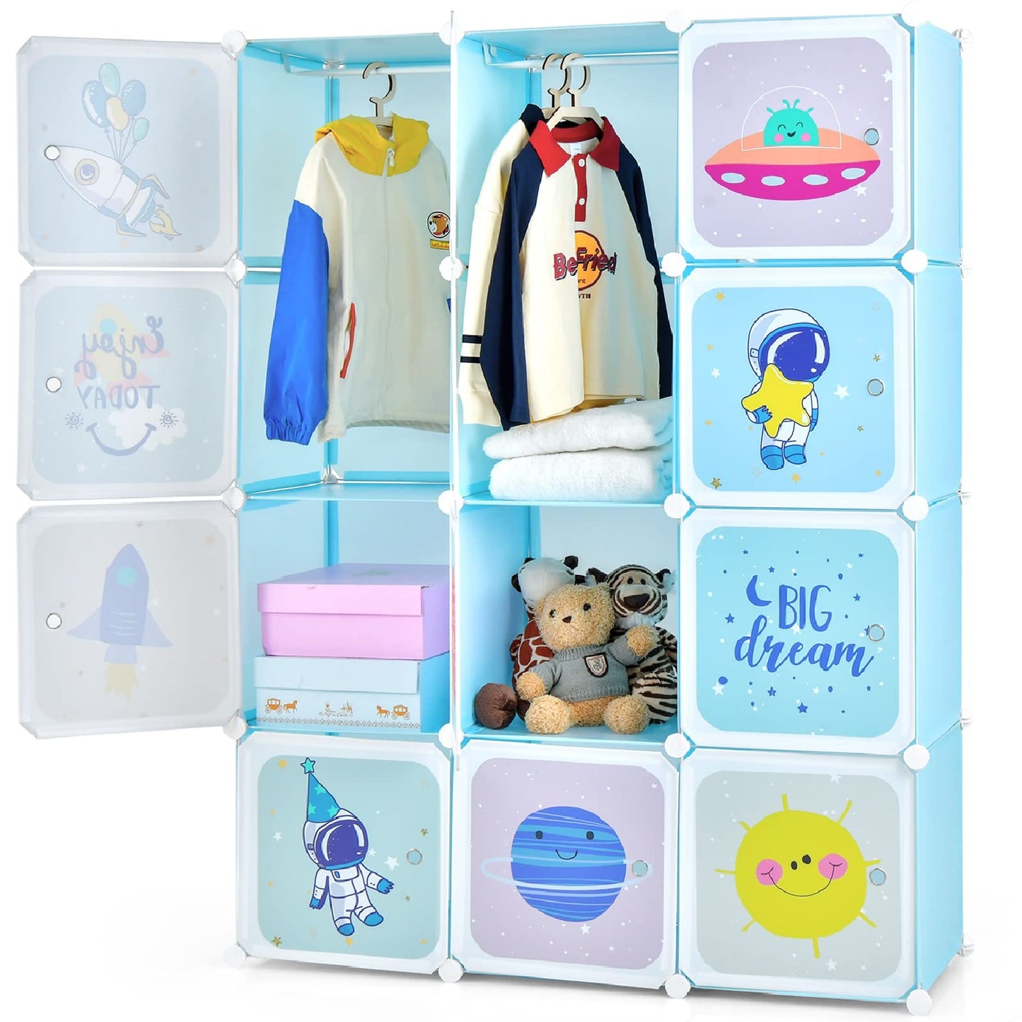 INFANS Children Wardrobe, Kid Closet Portable Baby Dresser Cute for Kids Bedroom Nursery Armoire