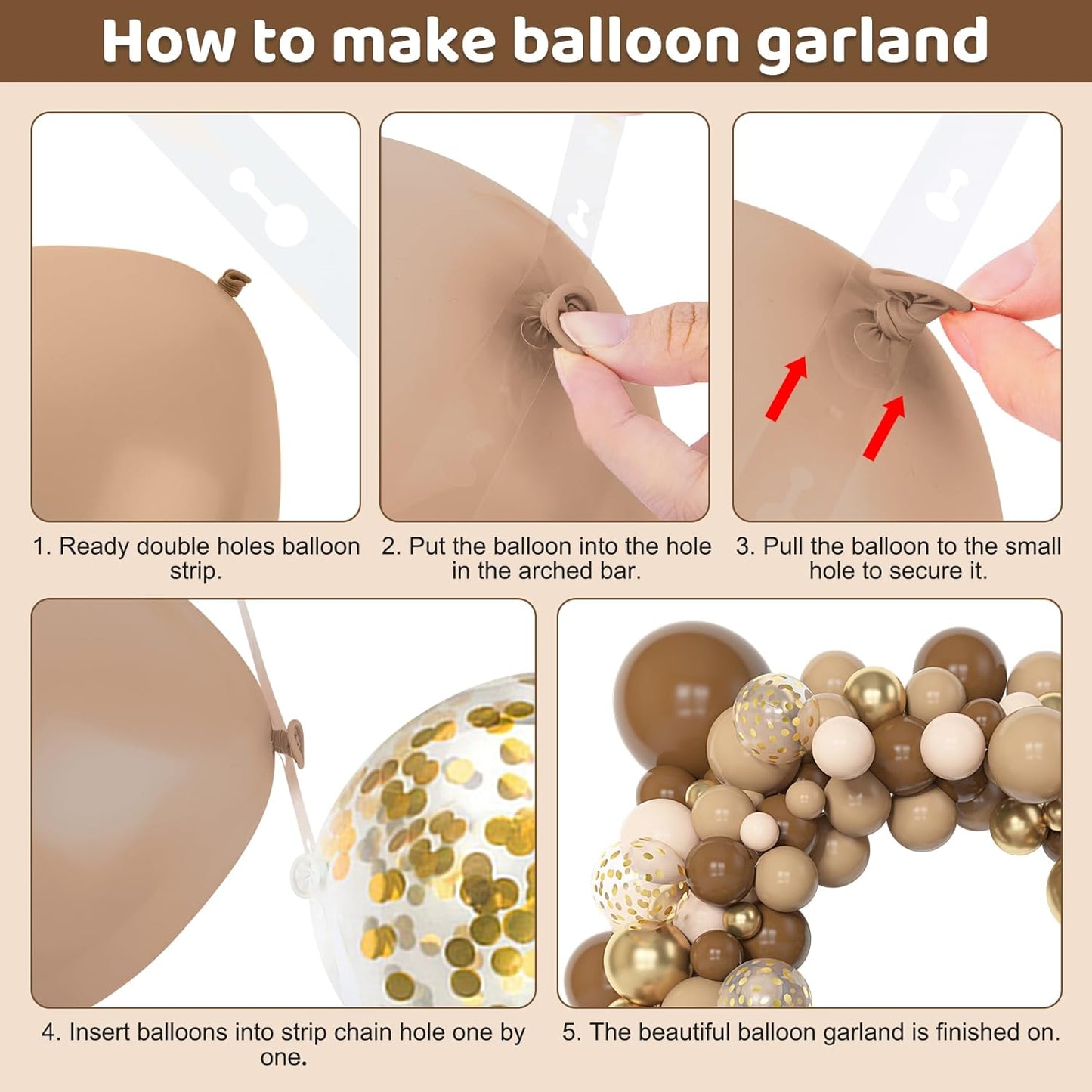 Amandir 153pcs Brown Balloon Garland Arch Kit, Different Sizes 18 12 10 5 inch Brown Nude Latex