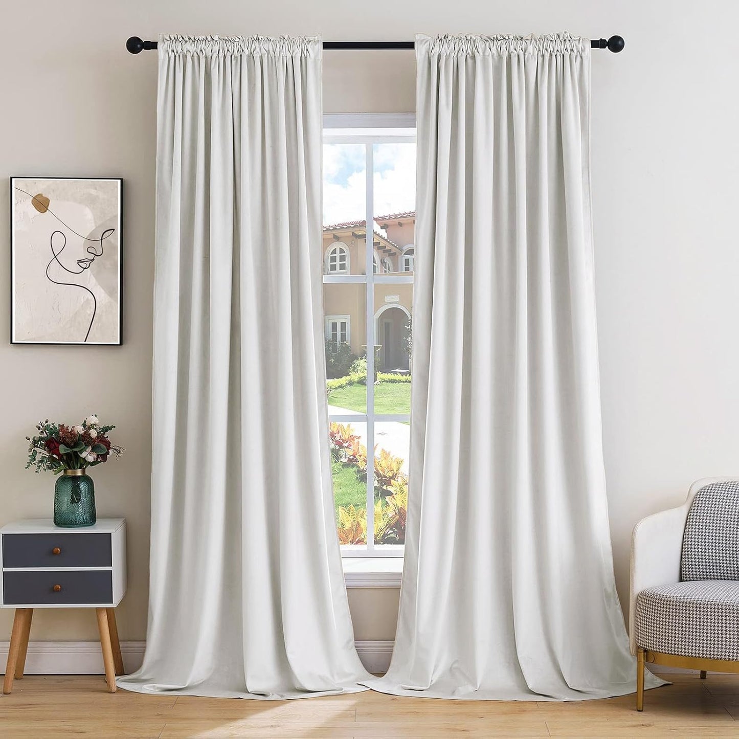 MIULEE White Velvet Curtains Thermal Insulated Blackout Curtain Drapes for Bedroom Living Room