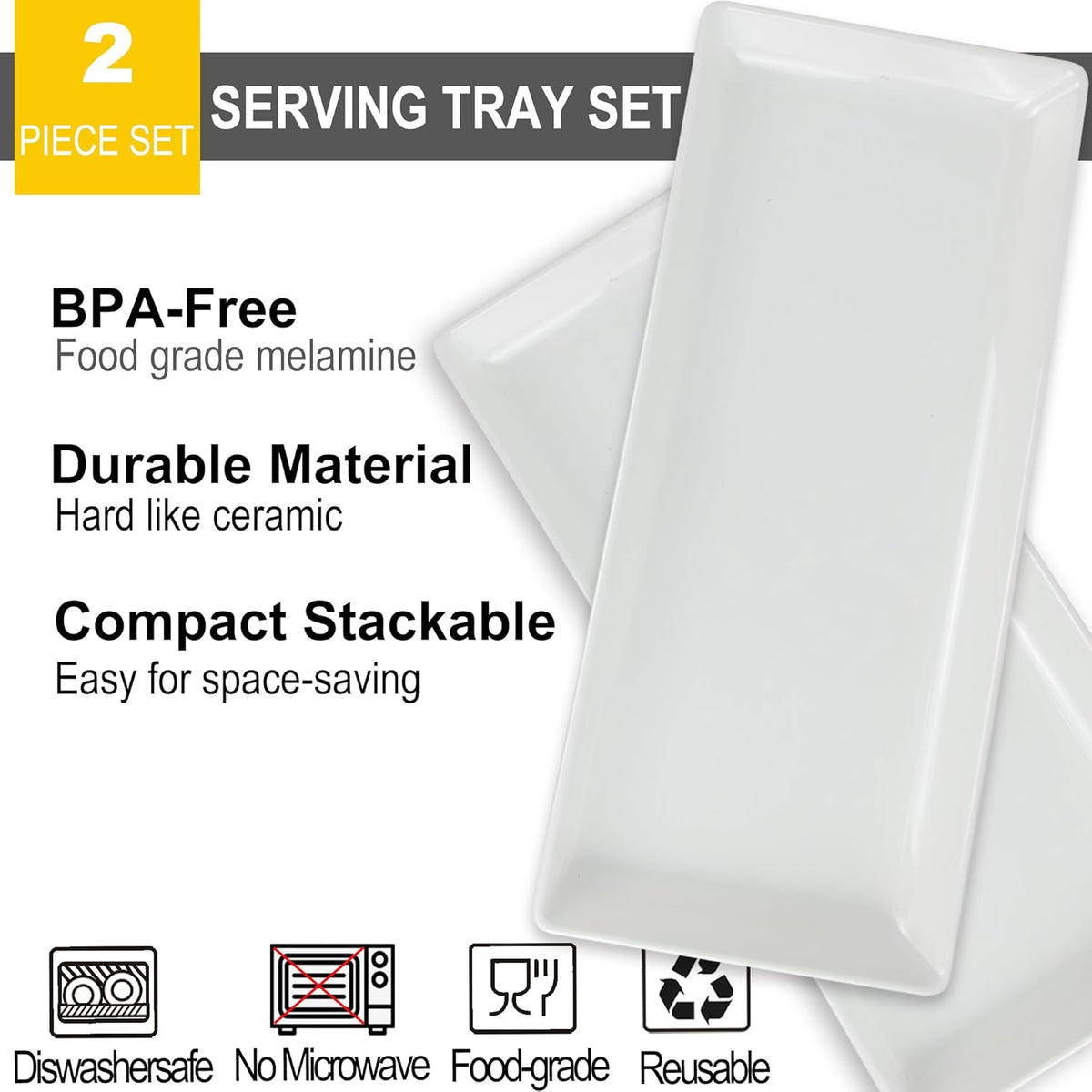 Long Melemine Serving Tray, 17.3x8x1.5 in Serving Platters and Trays for Appetizer, Charcuterie