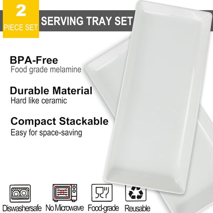 Long Melemine Serving Tray, 17.3x8x1.5 in Serving Platters and Trays for Appetizer, Charcuterie