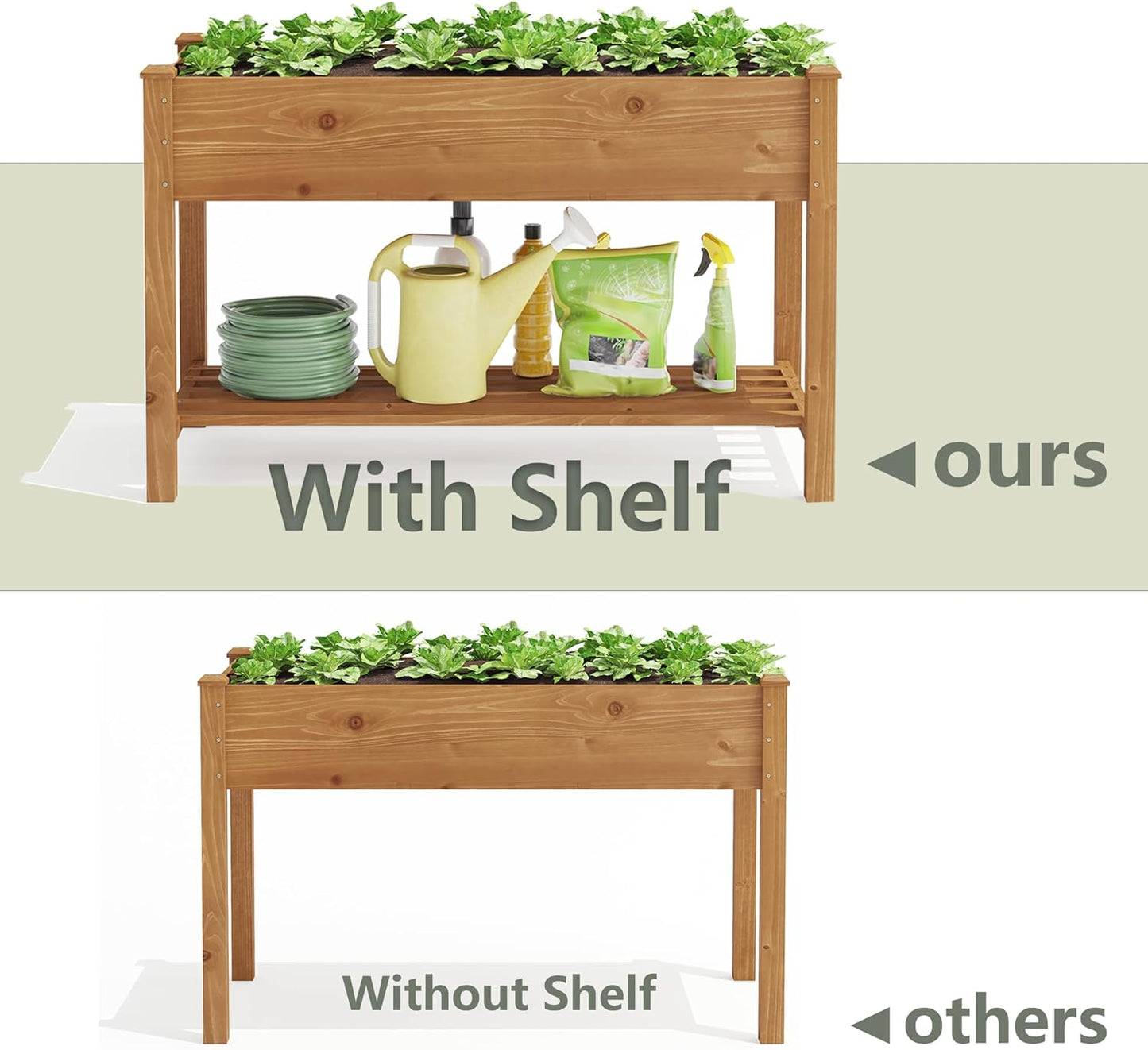 GHWIE Raised Garden Bed with Shelf,Elevated Wooden Planter Box with Legs,Garden Planter for