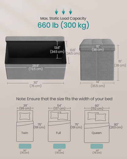 SONGMICS MAZIE Collection - 30 Inches Folding Storage Ottoman Bench, Ottoman Foot Rest, End of Bed