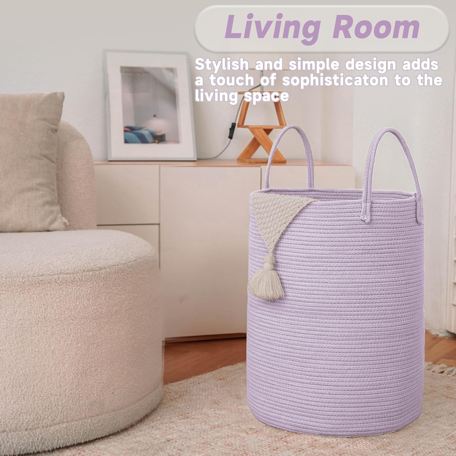 Large Woven Laundry Basket Hamper,100L Cotton Rope Storage Bin for Blankets,Toys and