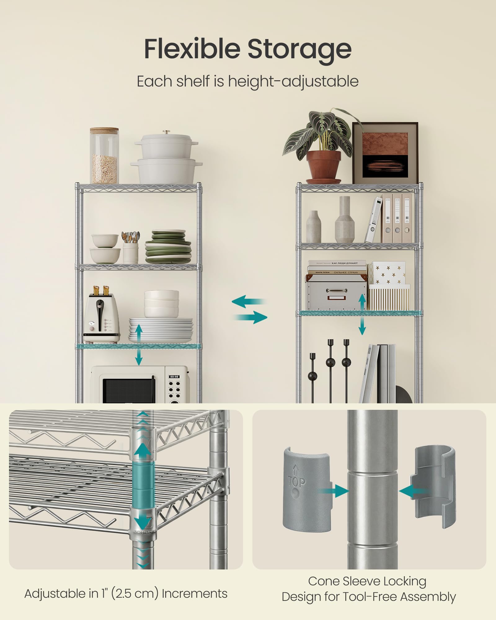 SONGMICS Storage Shelf, Metal Wire Shelving Unit, Adjustable Shelves, for Garage, Bedroom, Living