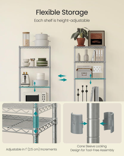 SONGMICS Storage Shelf, Metal Wire Shelving Unit, Adjustable Shelves, for Garage, Bedroom, Living