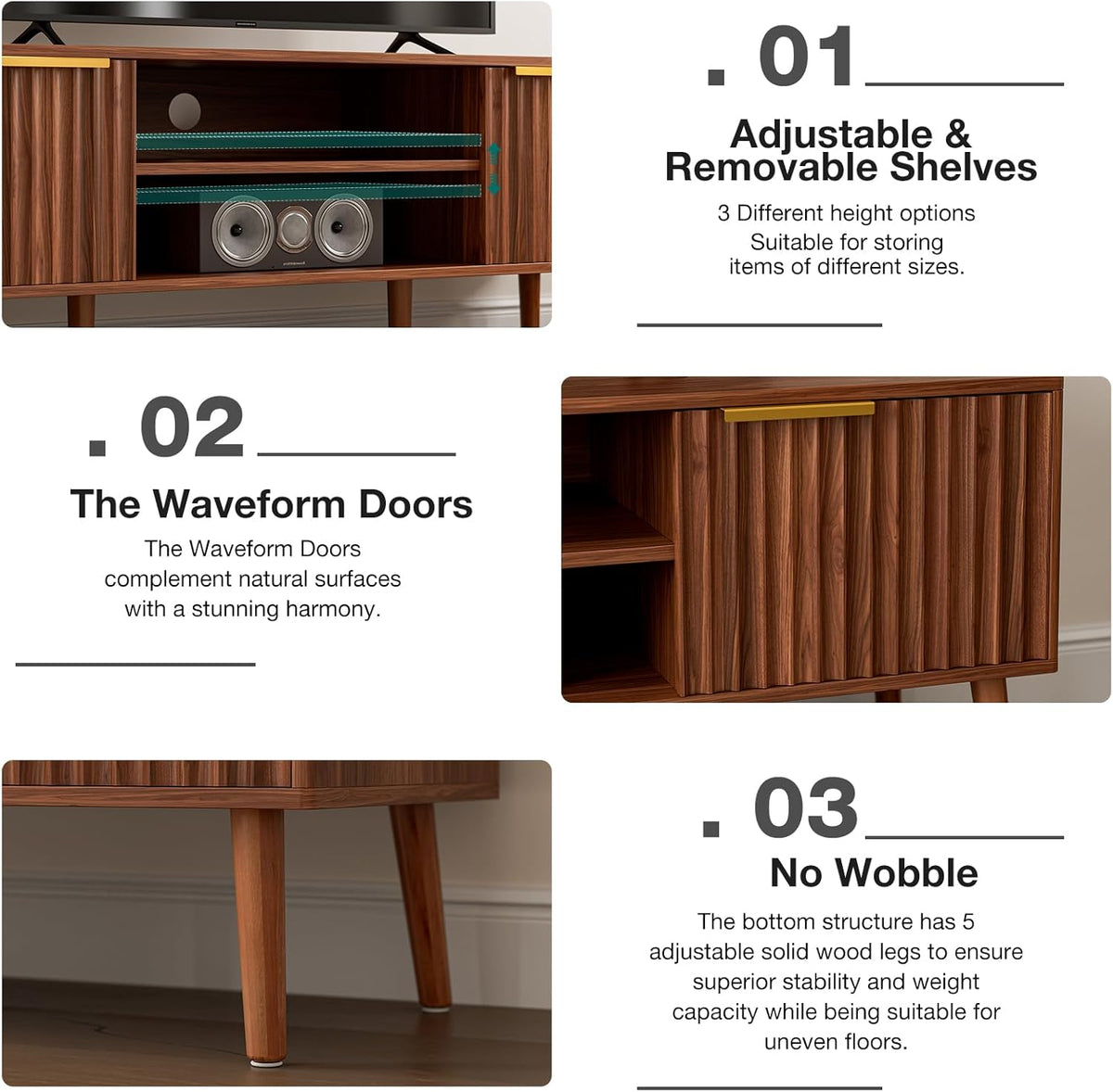 TV Stand for Living Room, Mid Century Modern Entertainment Center for 55/60/65 inch TVs, TV Console
