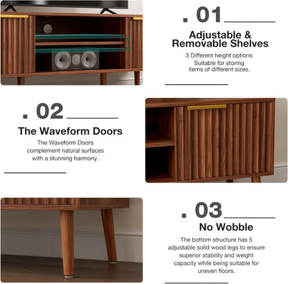 TV Stand for Living Room, Mid Century Modern Entertainment Center for 55/60/65 inch TVs, TV Console