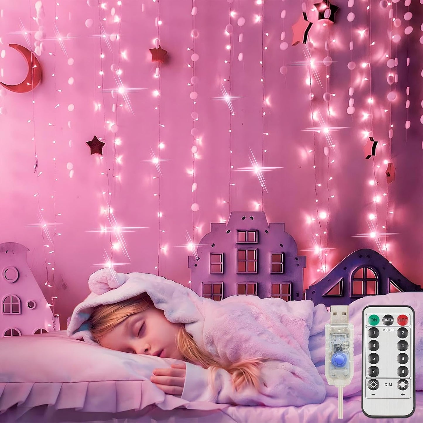 suddus Curtain Lights for Bedroom, 200 Led 6.5ft x 6.5ft Hanging String Lights Outdoor, Fairy