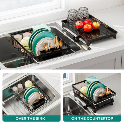 Expandable Dish Drying Rack in Sink, Adjustable Stainless Steel Rustproof Grip Handles Dish Rack