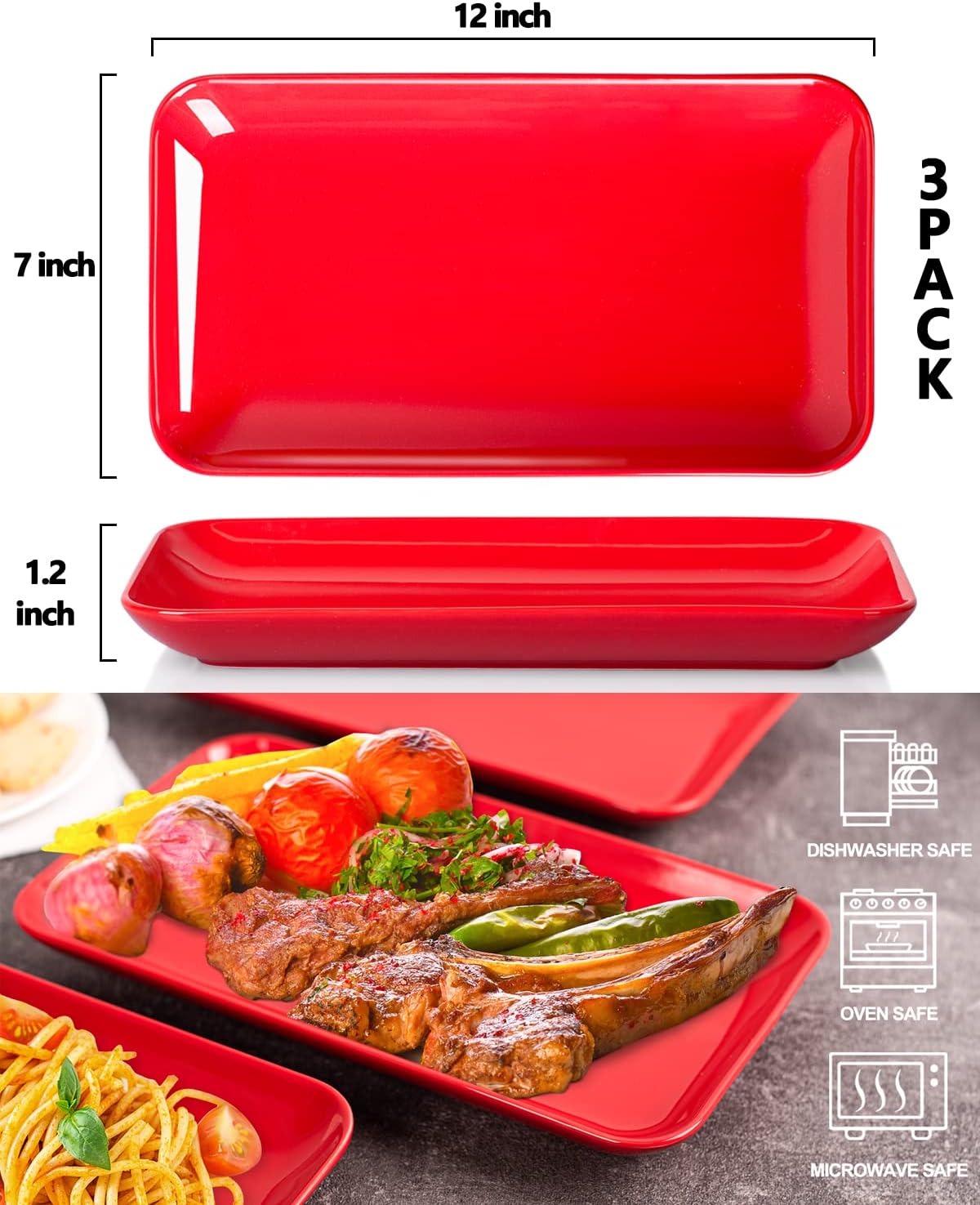 DELLING 3 Pack Rectangular Serving Platter and Trays, 12" Appetizer/Salad/Dessert Plates