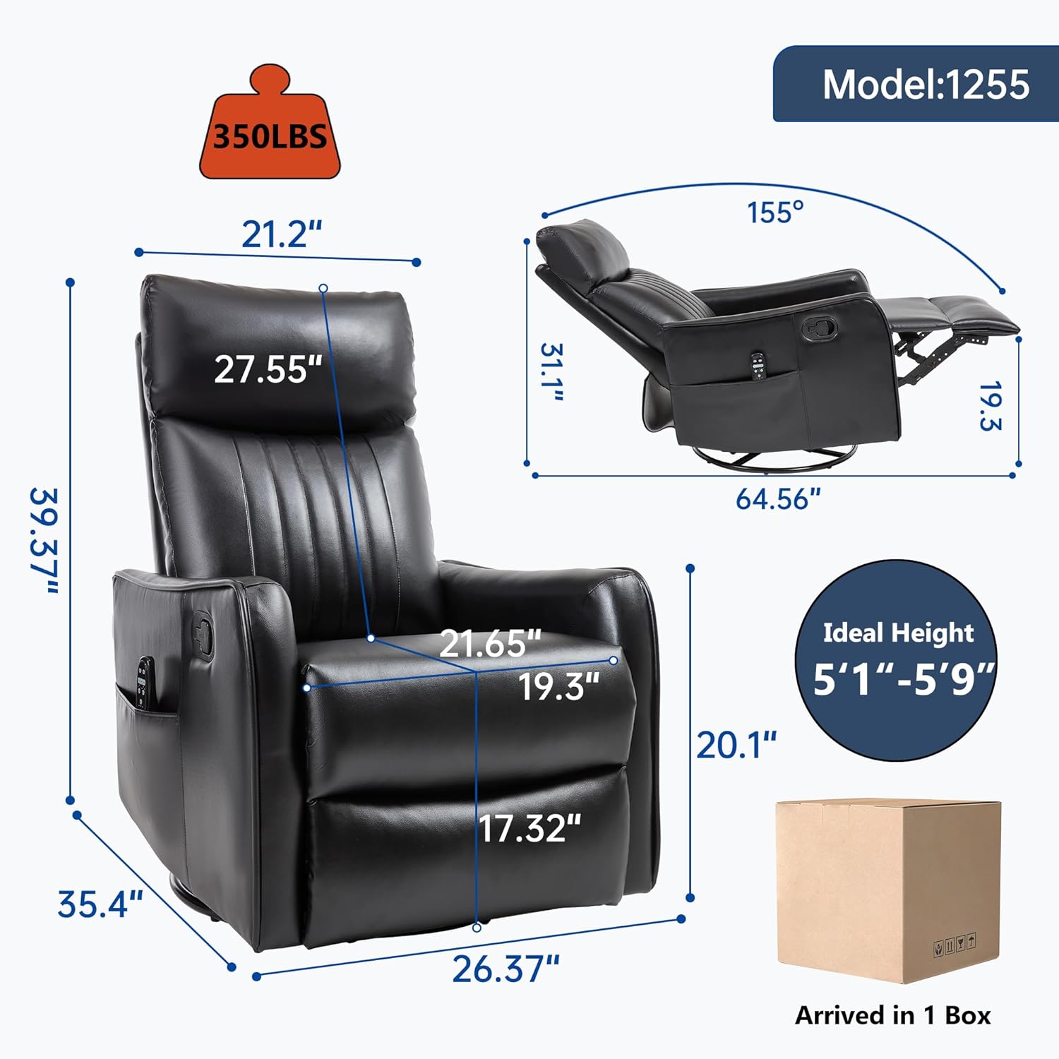 Manual Swivel Rocker Recliner Chair for Adults, Overstuffed Reclining Glider Chair for Nursing with