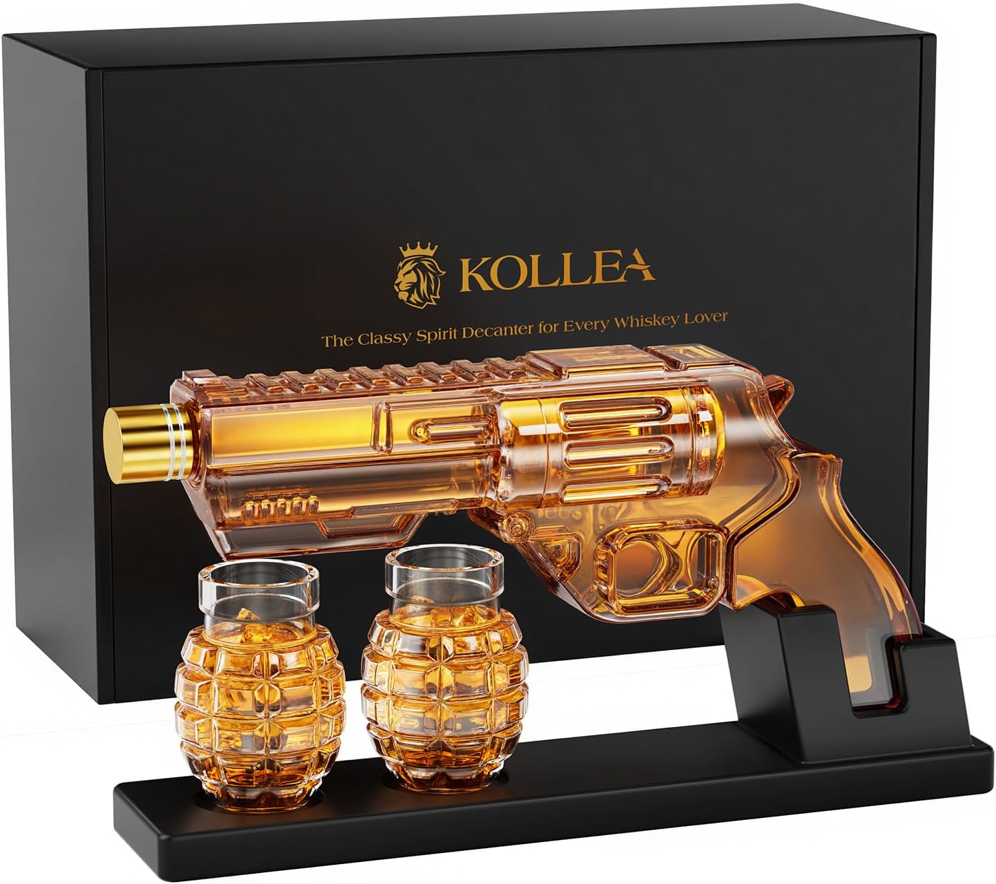 Kollea Whiskey Decanter Set with Grenade-Shaped Shot Glasses, Anniversary Birthday Gifts for Men