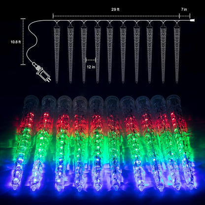 Brightown Christmas Meteor Shower Icicle Lights Outdoor, 30ft with 30 Tube 720 LED Dropping Effect