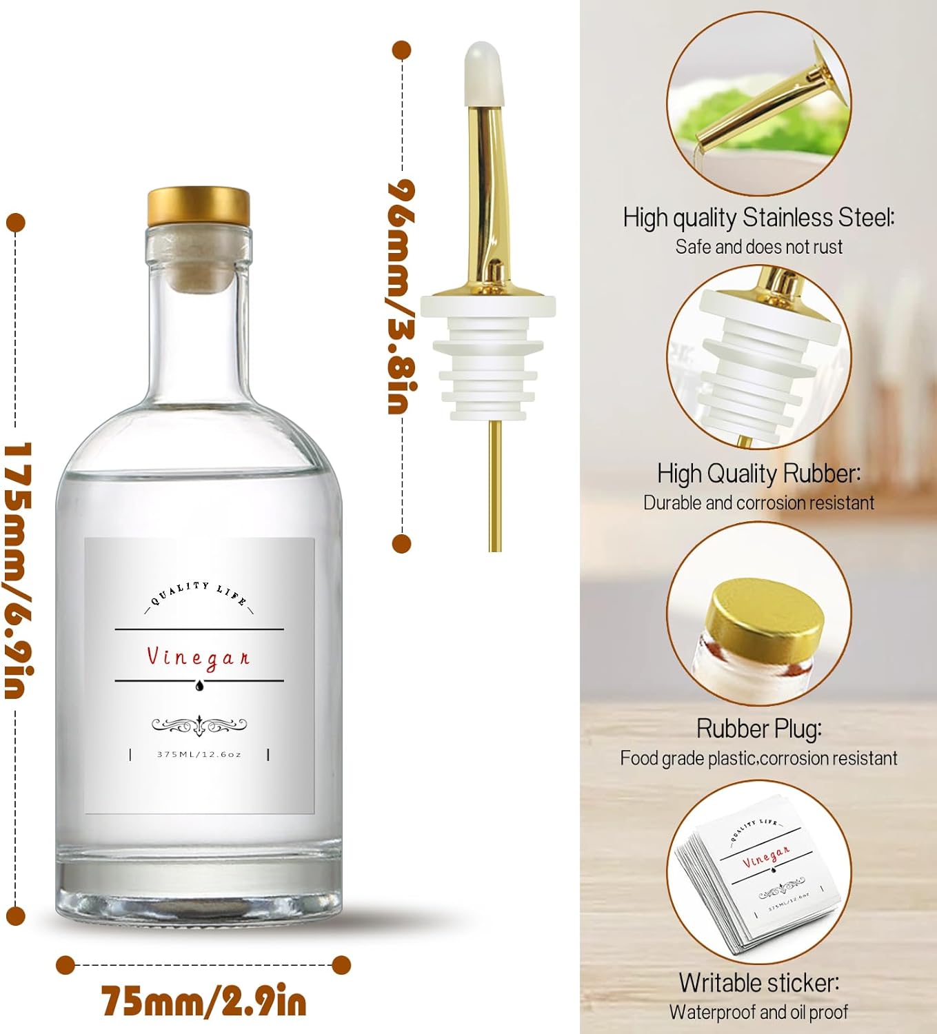 Olive Oil Dispenser Bottle for Kitchen, Clear Glass Oil and Vinegar Dispenser Set, Coffee Syrup