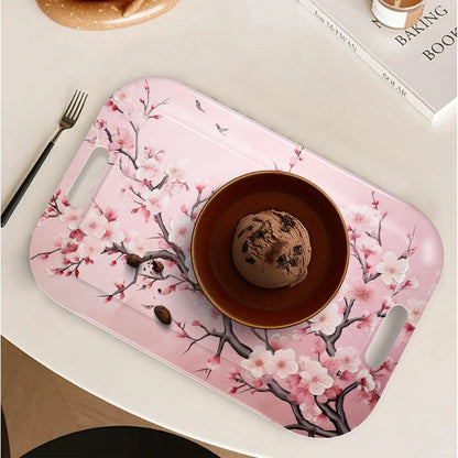 Serving Trays with Handles, 14.5 x 9.8 inch Rectangular Plastic Tray for Restaurant, Kitchen, Pink