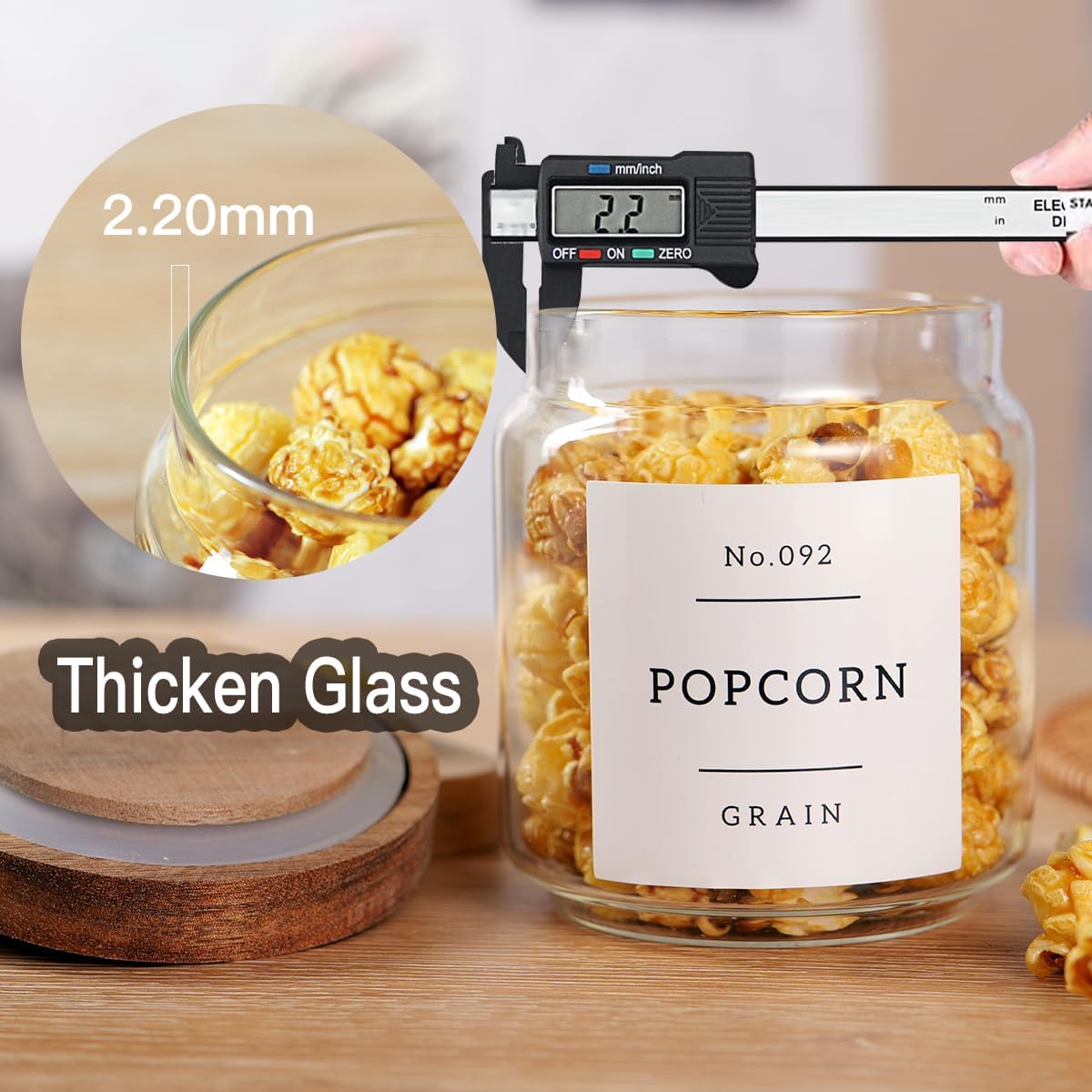 6 Set Glass Pantry Storage Jars with Acacia Airtight Lid - 15oz Thicken Glass Kitchen Canisters