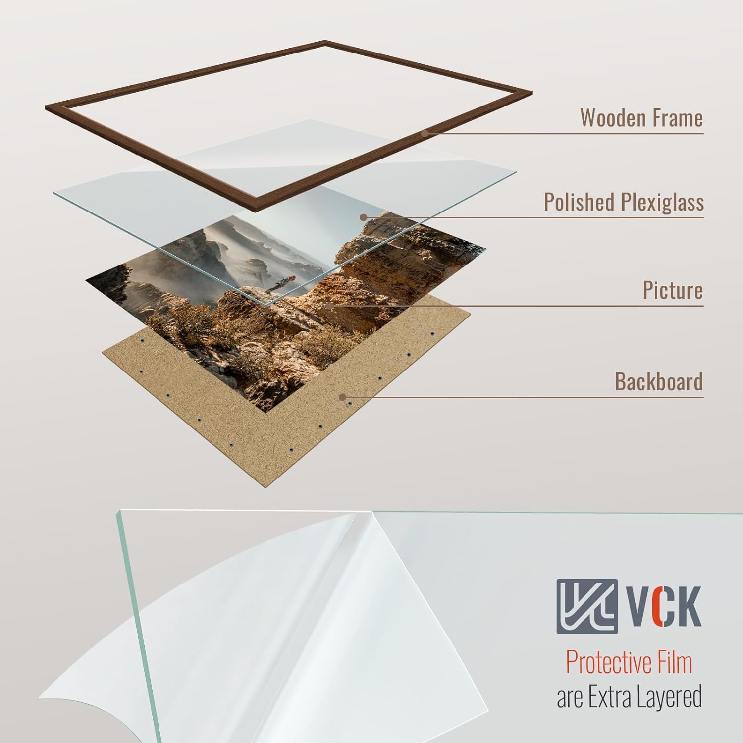 VCK 16x24 Picture Frame 3 Pack, Brown Wood Poster Frame with Exclusive Wood Grain, Wall Mounting