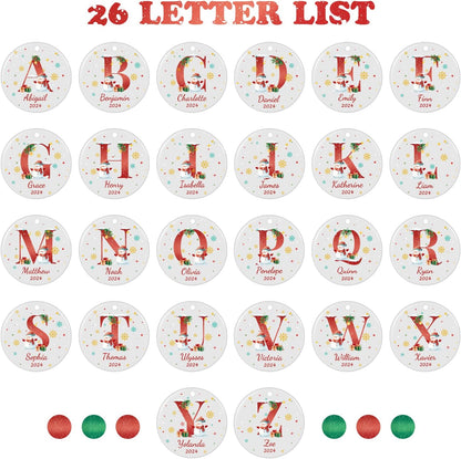 Name Ornaments for Christmas Tree, Custom Initial Monogram Snowman Ceramic Ornament for Kids Boys