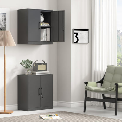 Metal Wall Cabinet,Garage Wall Cabinetwith Handle,Lockable Storage Cabinets Wall Mounted with 2