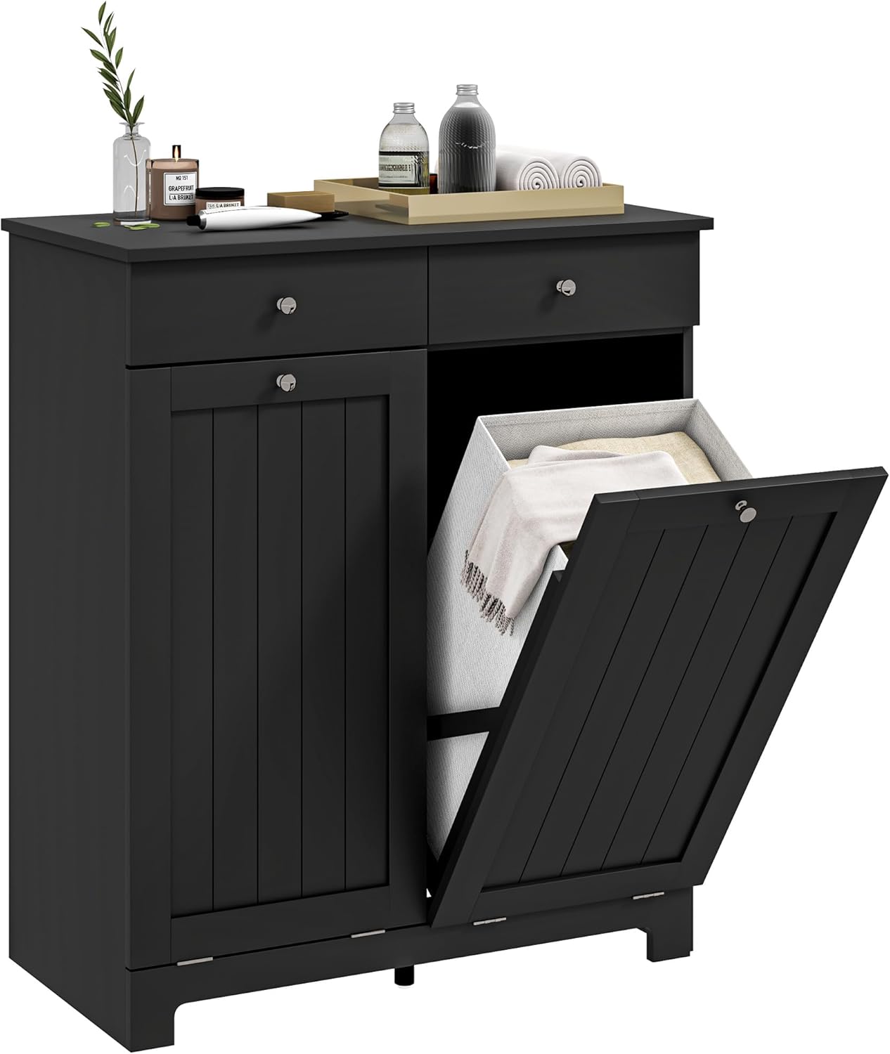 HOMCOM Laundry Hamper Cabinet with 2 Removable Baskets, Tilt Out Laundry Hamper Cabinet with 2