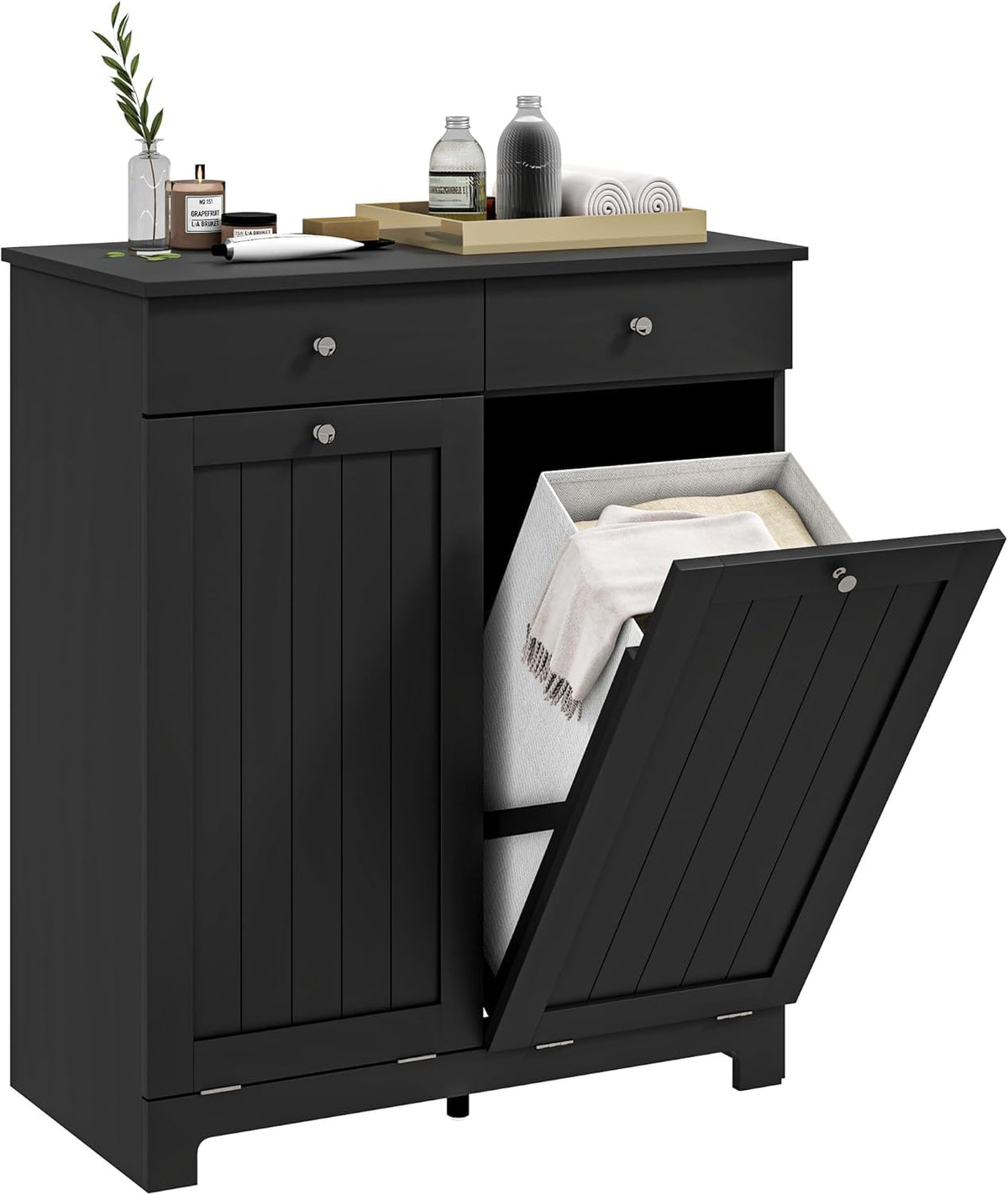 HOMCOM Laundry Hamper Cabinet with 2 Removable Baskets, Tilt Out Laundry Hamper Cabinet with 2