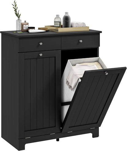 HOMCOM Laundry Hamper Cabinet with 2 Removable Baskets, Tilt Out Laundry Hamper Cabinet with 2