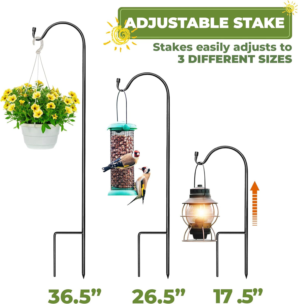 Sorbus Shepherds Hooks for Outdoor - Set of 10 Extendable Garden Planter Stakes for Bird Feeders