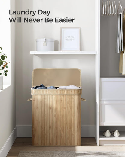 SONGMICS Bamboo Laundry Hamper with Lid, 26.4-Gallons, with Handles