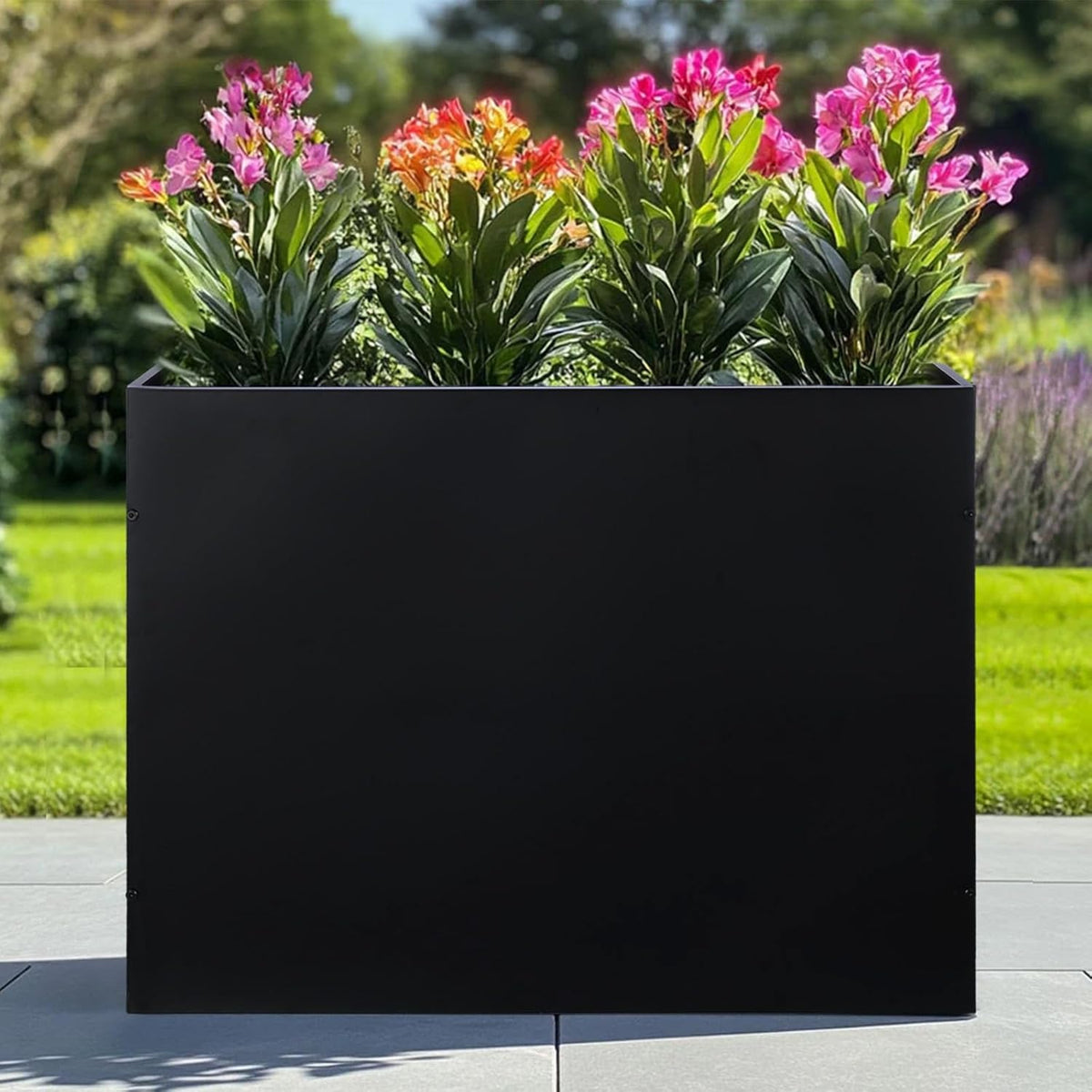 SUNNYPARK Large Metal Planter Box 32”x 12”x 24”, Rectangular Modern Black Metal Planter Box Heavy