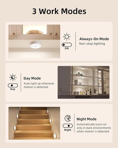 EZVALO 6-Pack Under Cabinet Lighting, Rechargeable Motion Sensor Puck Lights with Remote, 3 Color