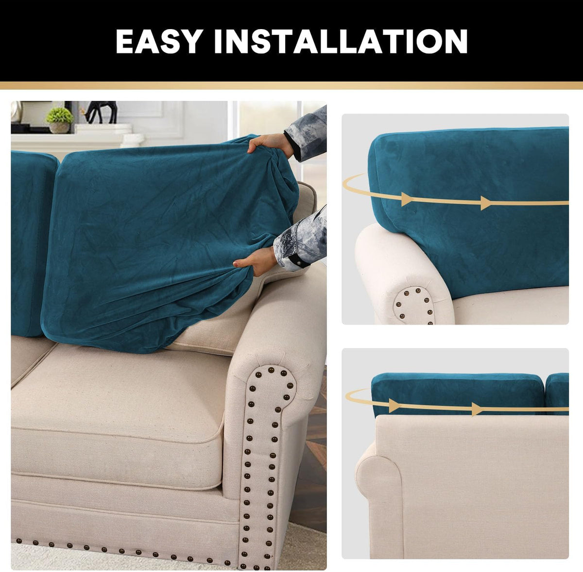 PrinceDeco Sectional Couch Covers Velvet Cushion Covers for Sectional Couch Washable Cushion Covers