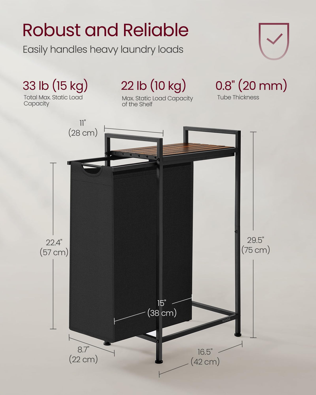 VASAGLE Laundry Hamper, Laundry Basket, Laundry Sorter with a Pull-Out and Removable Bag, Shelf